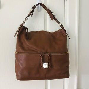 Dooney & Bourke Dillen Brown Bark Pebble Leather Hobo Shoulder Bag (Large Size)